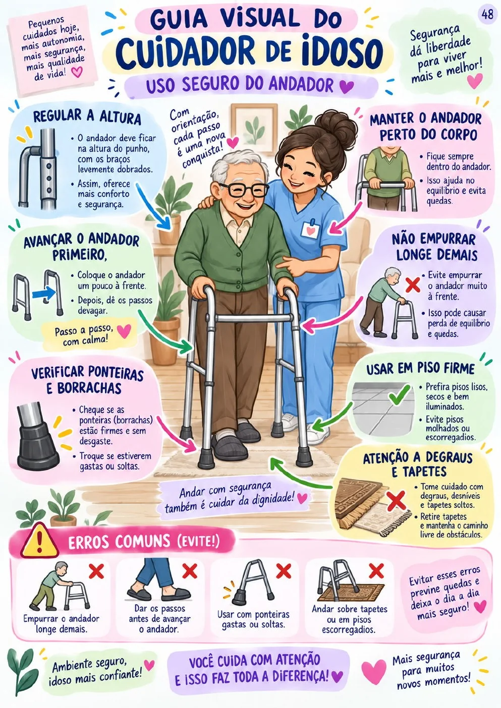 Guia visual sobre uso seguro do andador